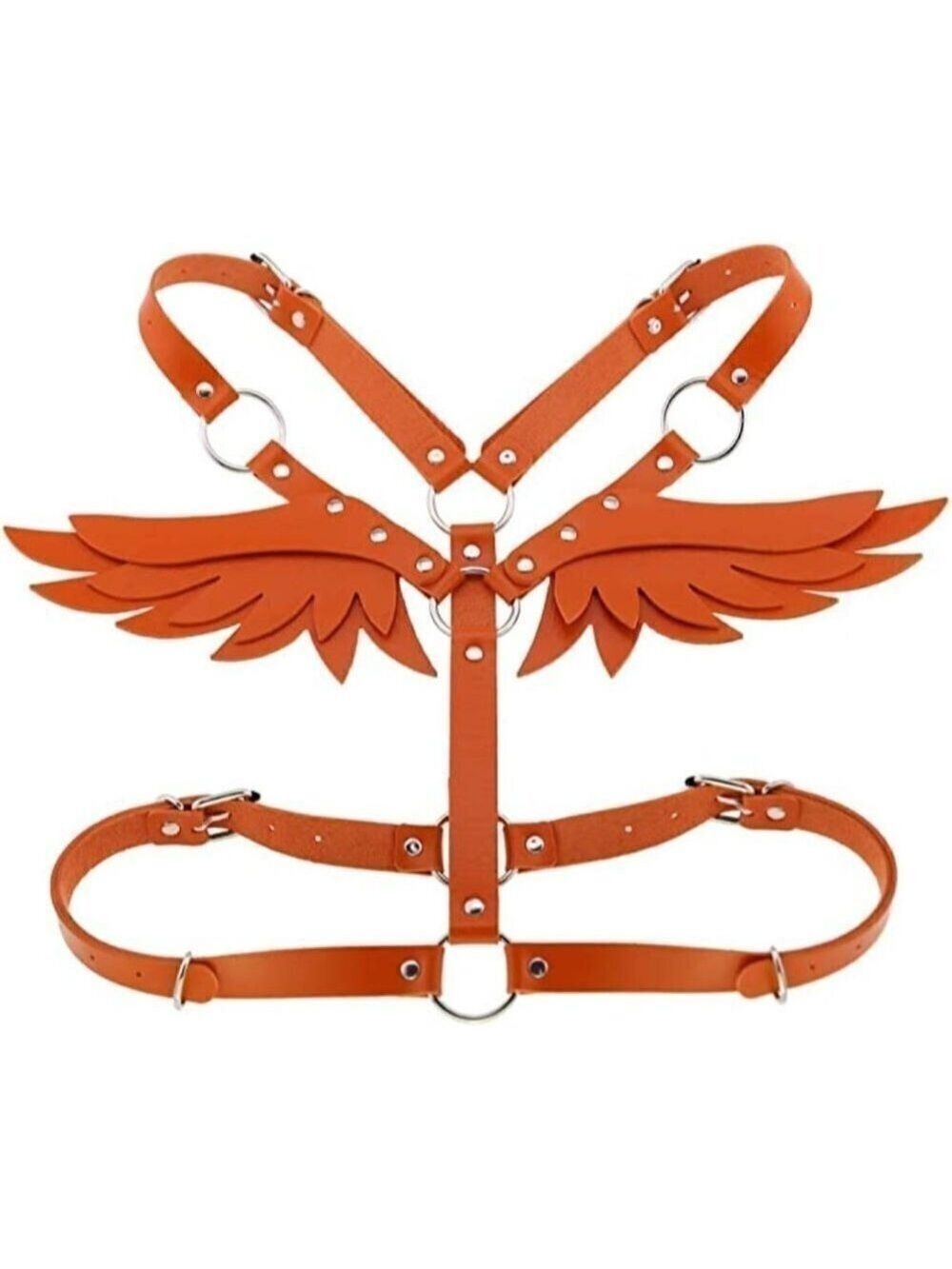 ORANGE Leather Harness Angel Wing Garter Belt Waistband Slave Fetish Bondage BDS